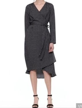 GAP Black Polka Dot Wrap - Long Sleeve...midi Dress...size:XL